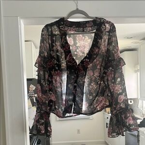 Floral Sheer Black Blouse